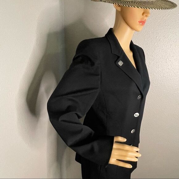 ESCADA by Margaretha Ley Long Wool Blend Suit Jacket Silver Metal Buttons sz 38 - Picture 11 of 16